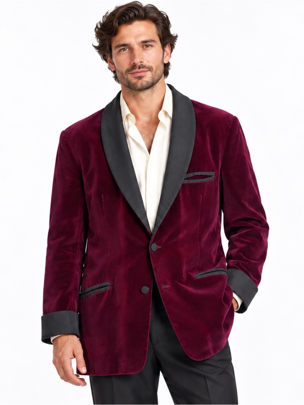 Vintage 50s Bonnington H.W. Cowie Co Burgundy Velvet Smoking Jacket Blazer sz 42